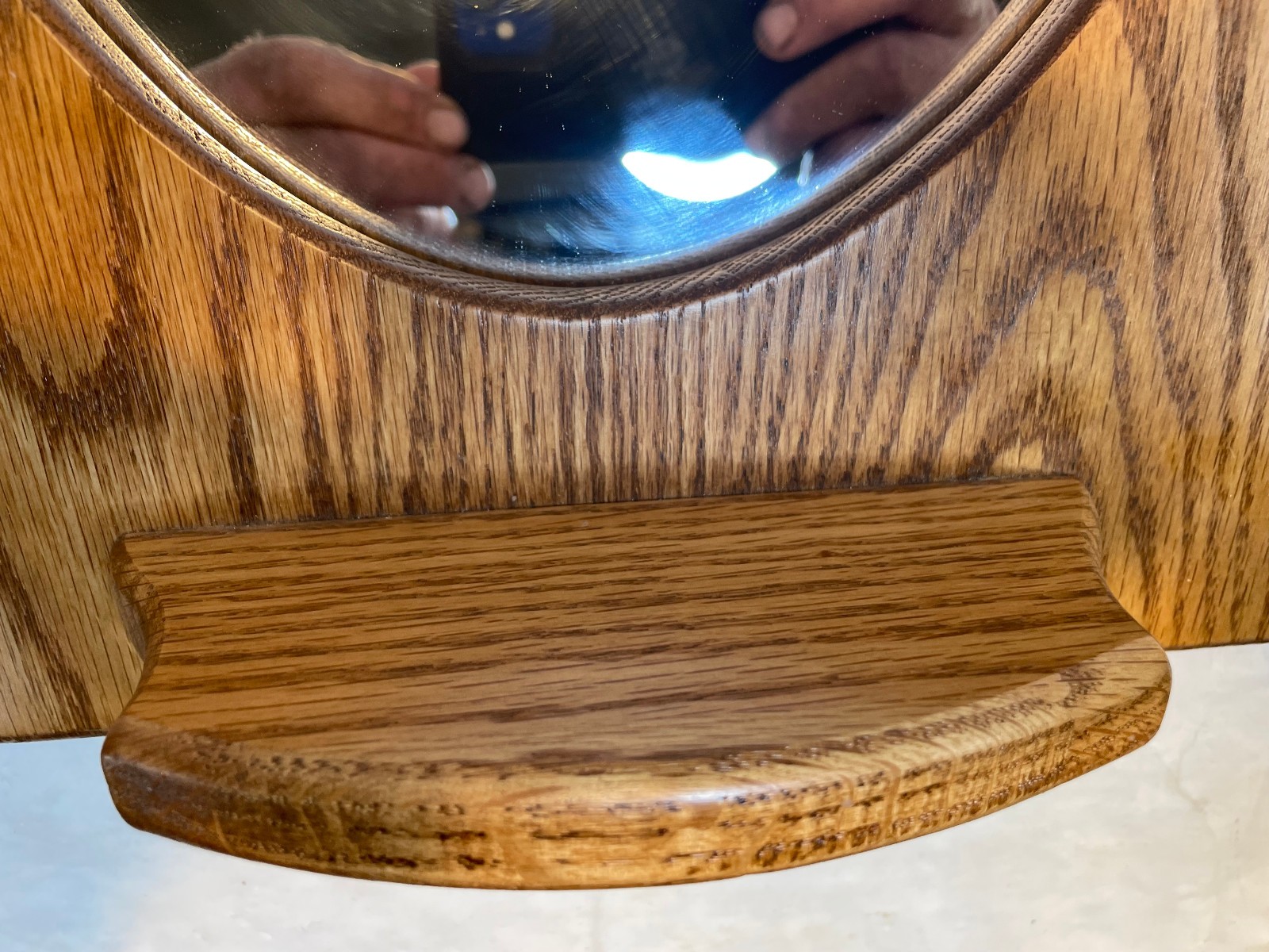 Vintage Oak Wood Wall Mirror Shelf Country Primitive Rectangle 17.25 x 12 x 4
