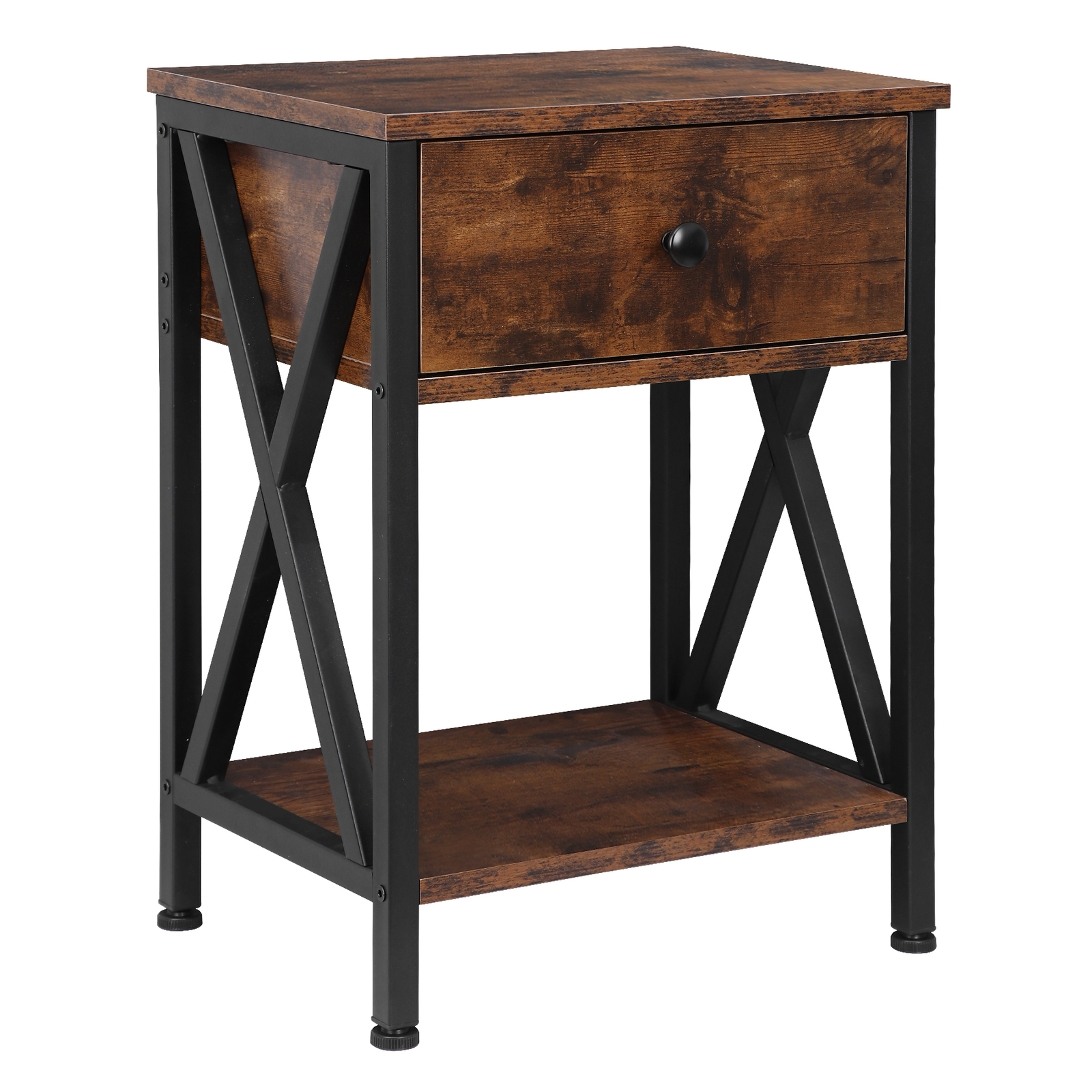Set of 2 End Tables X-Design Metal Frame Sofa Side Tables for Bedroom Home Brown