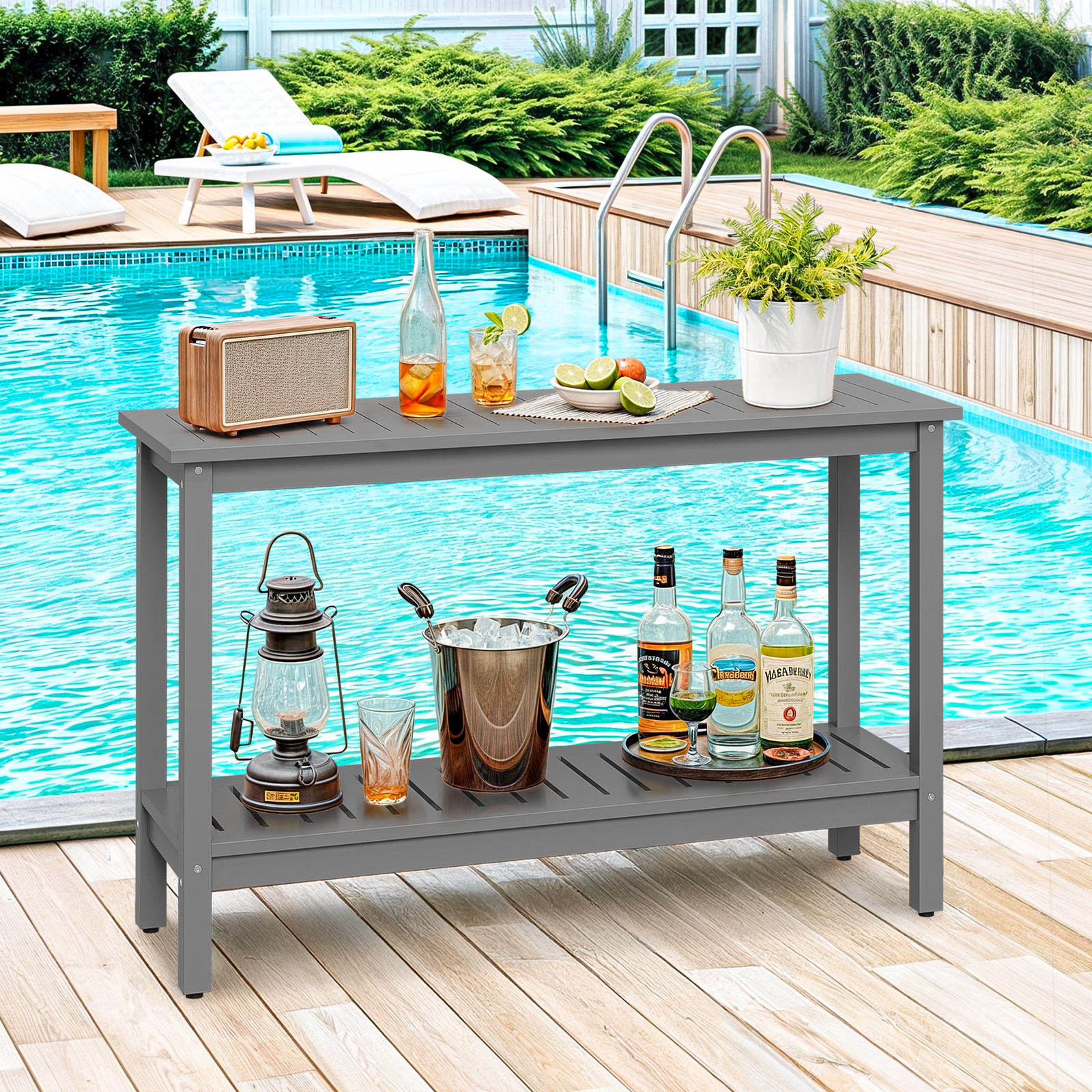 48” Console Sofa Table w/ Storage Shelves Entry Way Table Indoor & Outdoor Gray
