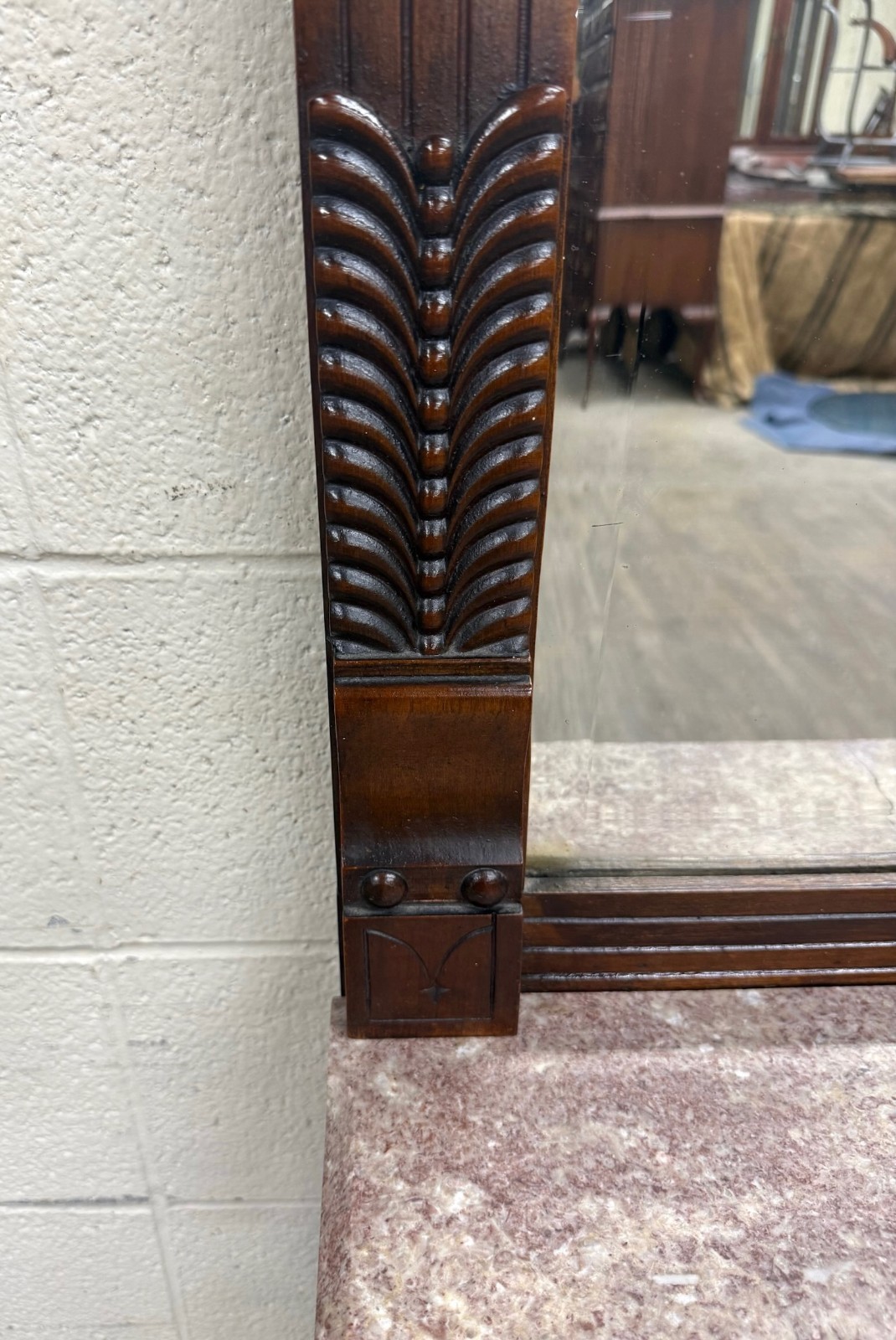 Antique Victorian Eastlake Hall or Entry Pier Mirror with Tennessee Red Marble