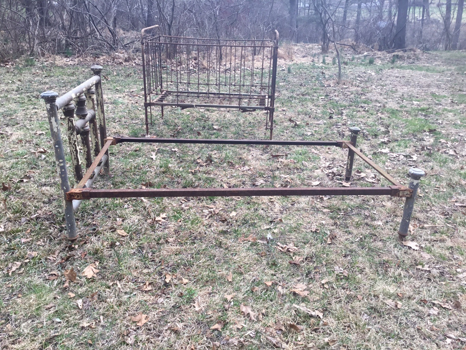 Antique Brass Bed Frame-Brass Plated Steel w/ Paint Residue and Rust