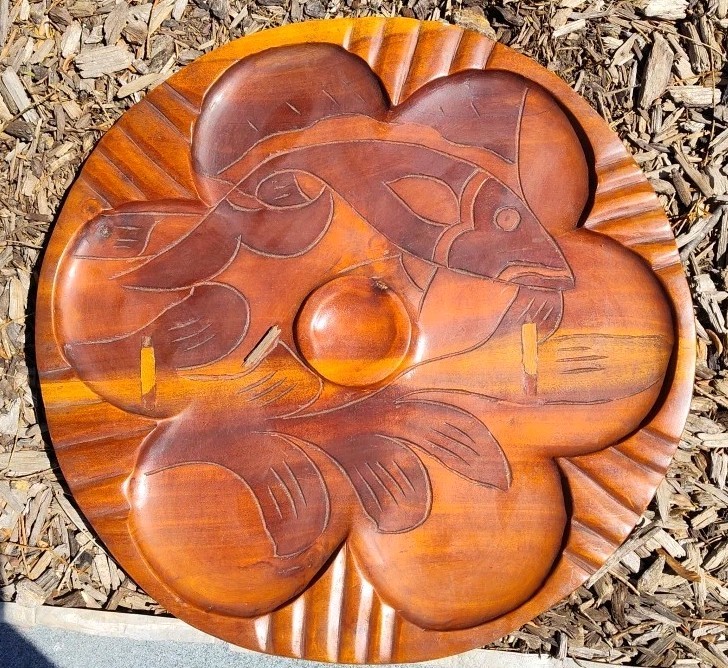 Vintage Folk Art Hand Carved Wood Table Top Tray Wall Art 18″ Fish