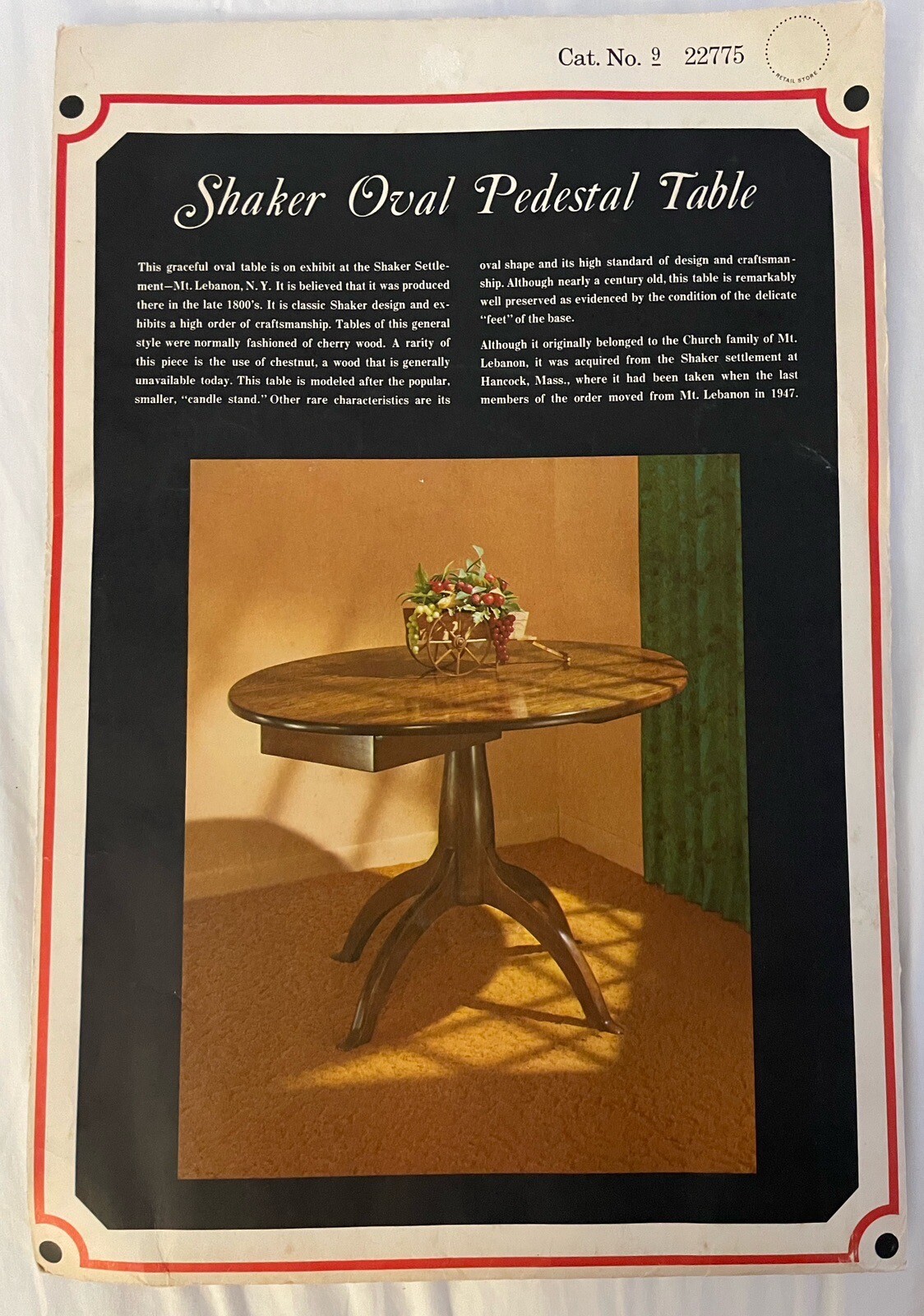Sears Vincent Price Shaker Oval Pedestal Table 1962-71 Instructions & Pattern