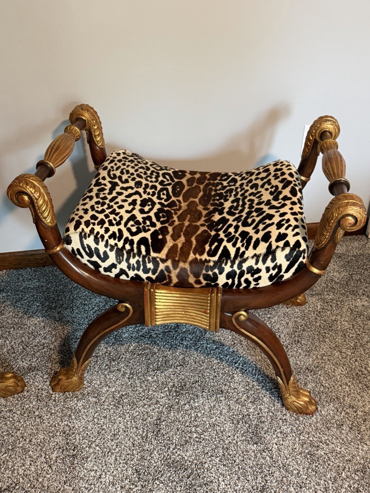 Maitland Smith Gilded Mahogany Neoclassical Empire Curule Bench Seat – Pair.