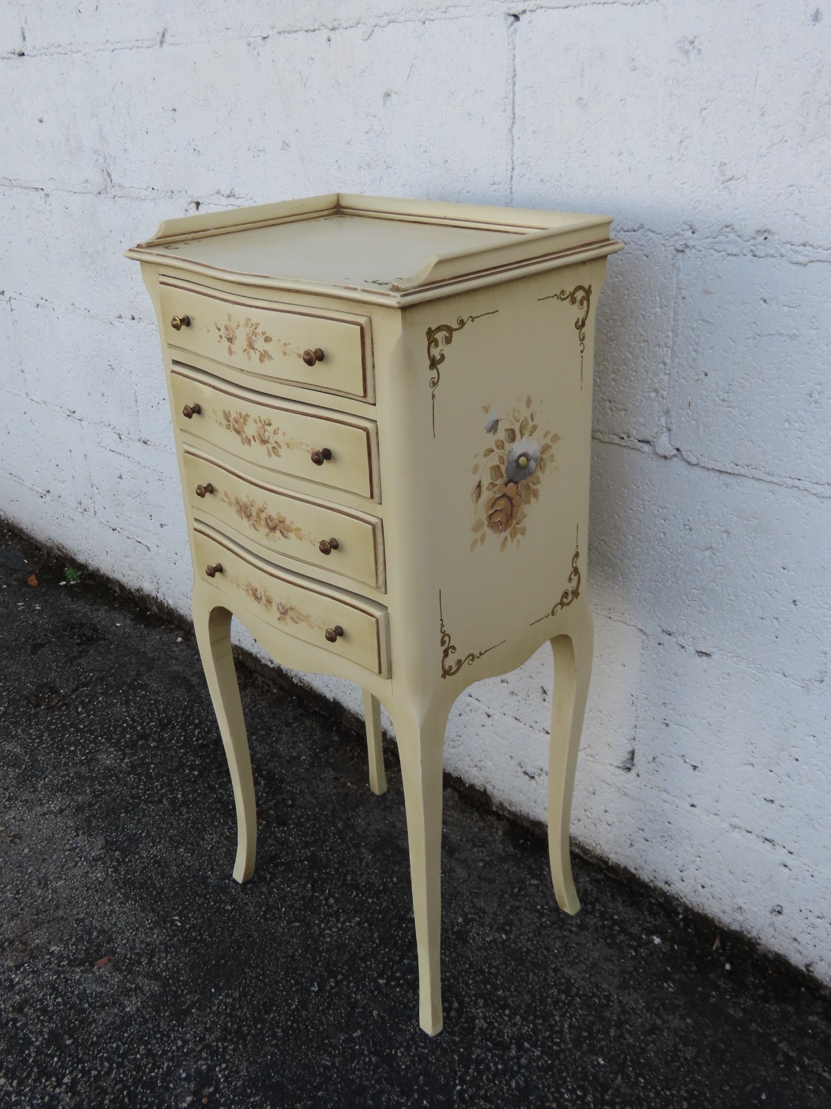 French Shabby Chic Painted Tall Narrow Nightstand Side End Table 6327