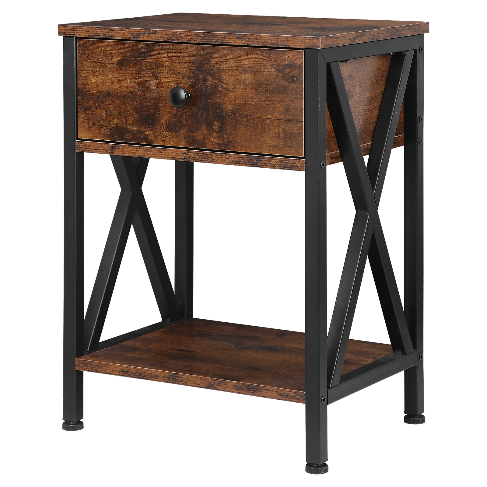 Set of 2 End Tables X-Design Metal Frame Sofa Side Tables for Bedroom Home Brown