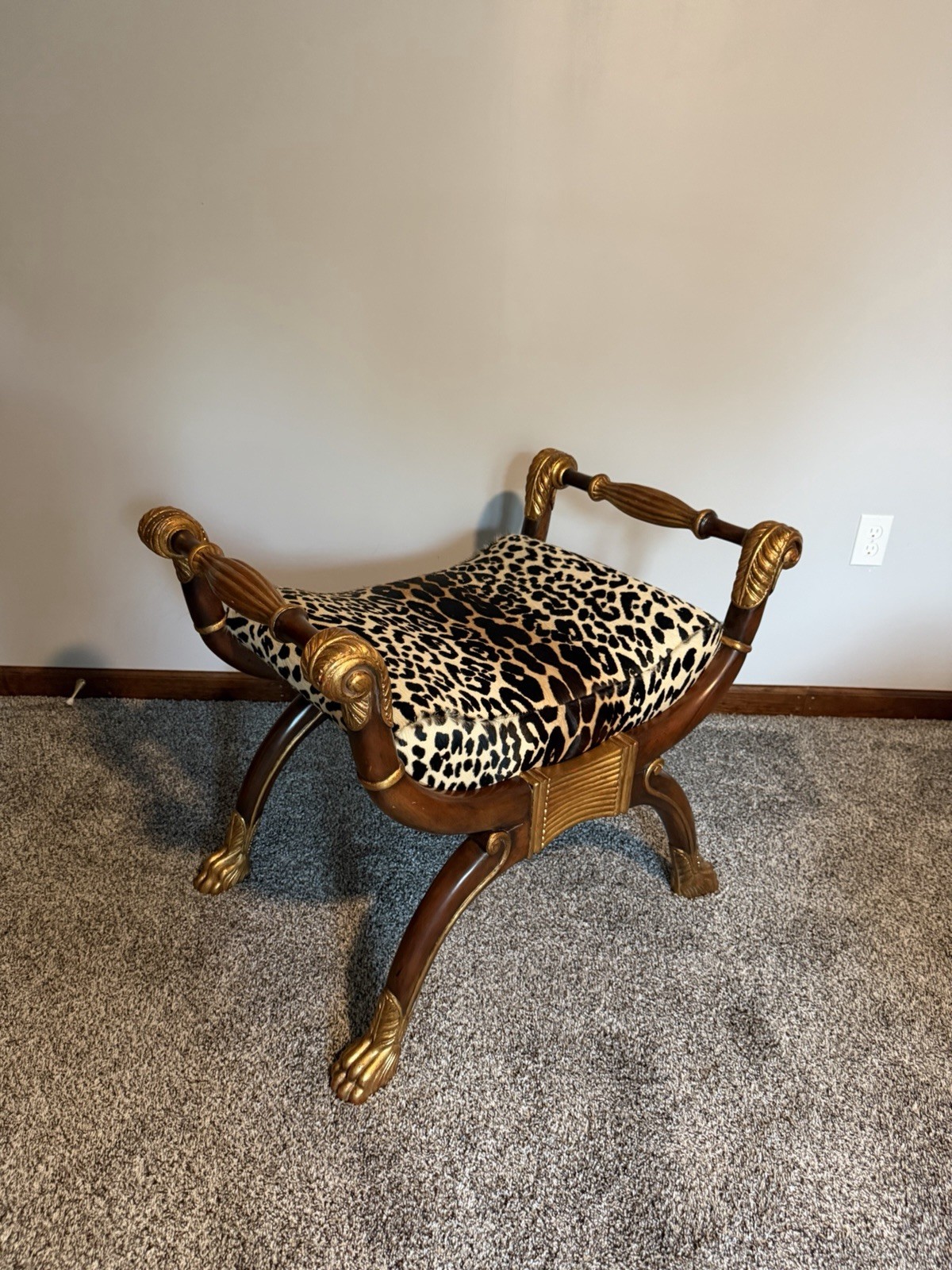 Maitland Smith Gilded Mahogany Neoclassical Empire Curule Bench Seat – Pair.