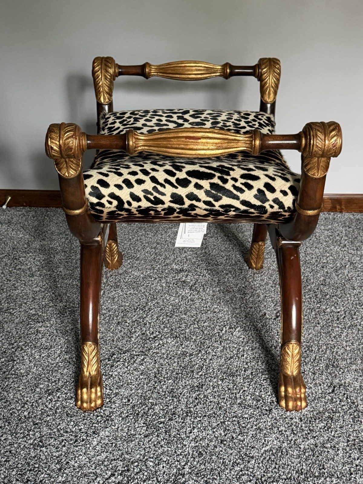 Maitland Smith Gilded Mahogany Neoclassical Empire Curule Bench Seat – Pair.