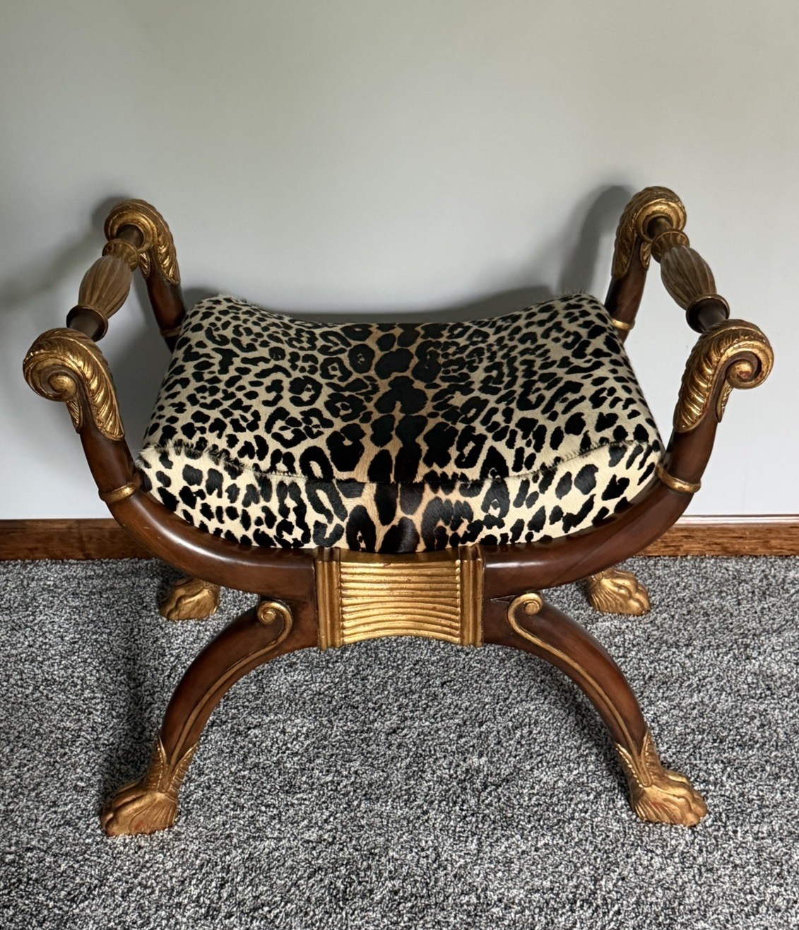 Maitland Smith Gilded Mahogany Neoclassical Empire Curule Bench Seat – Pair.