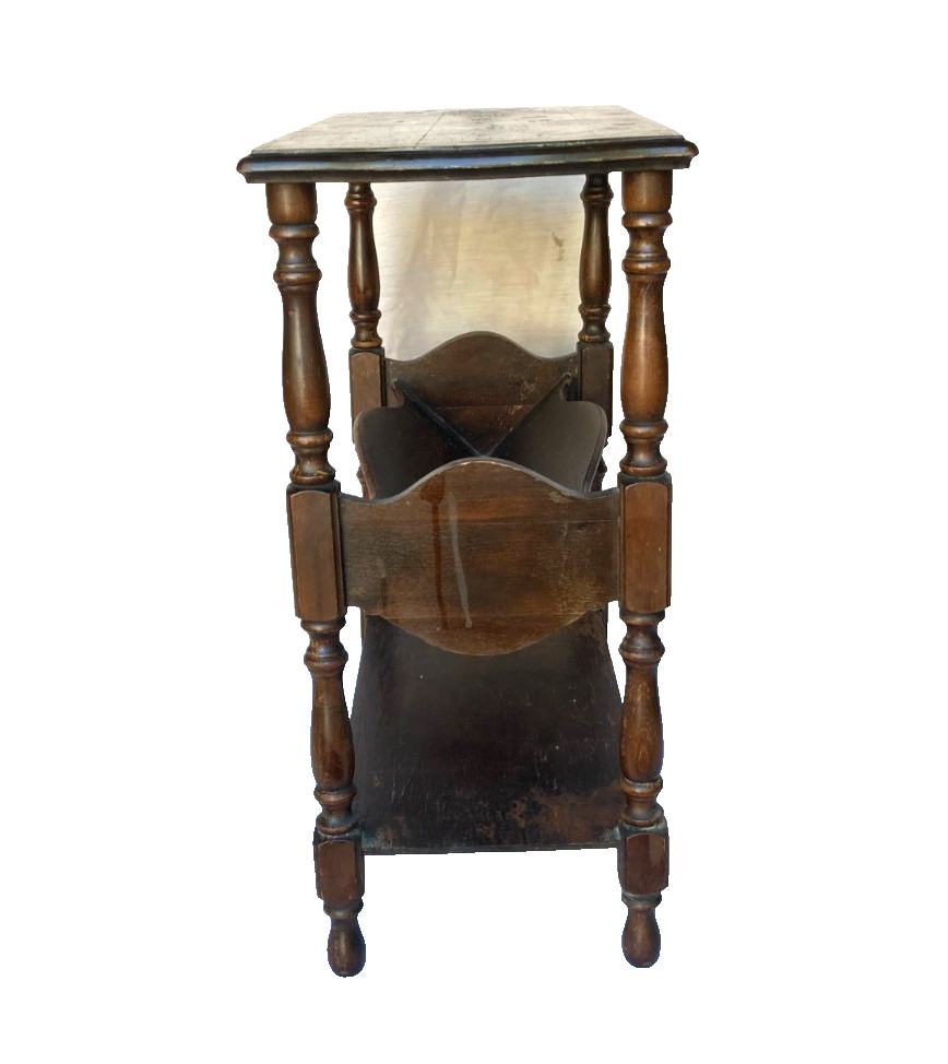 Antique Wooden Spindle Magazine Rack End Table with Shelf Vintage – Rare!!