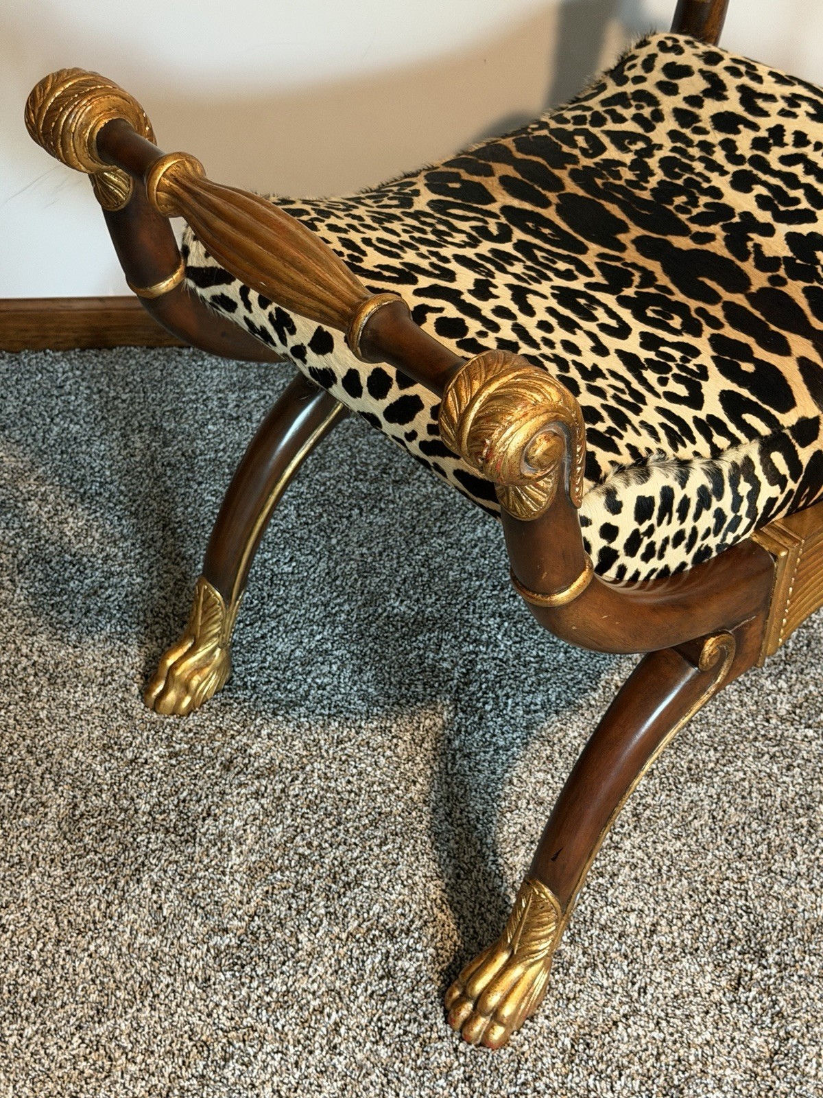 Maitland Smith Gilded Mahogany Neoclassical Empire Curule Bench Seat – Pair.