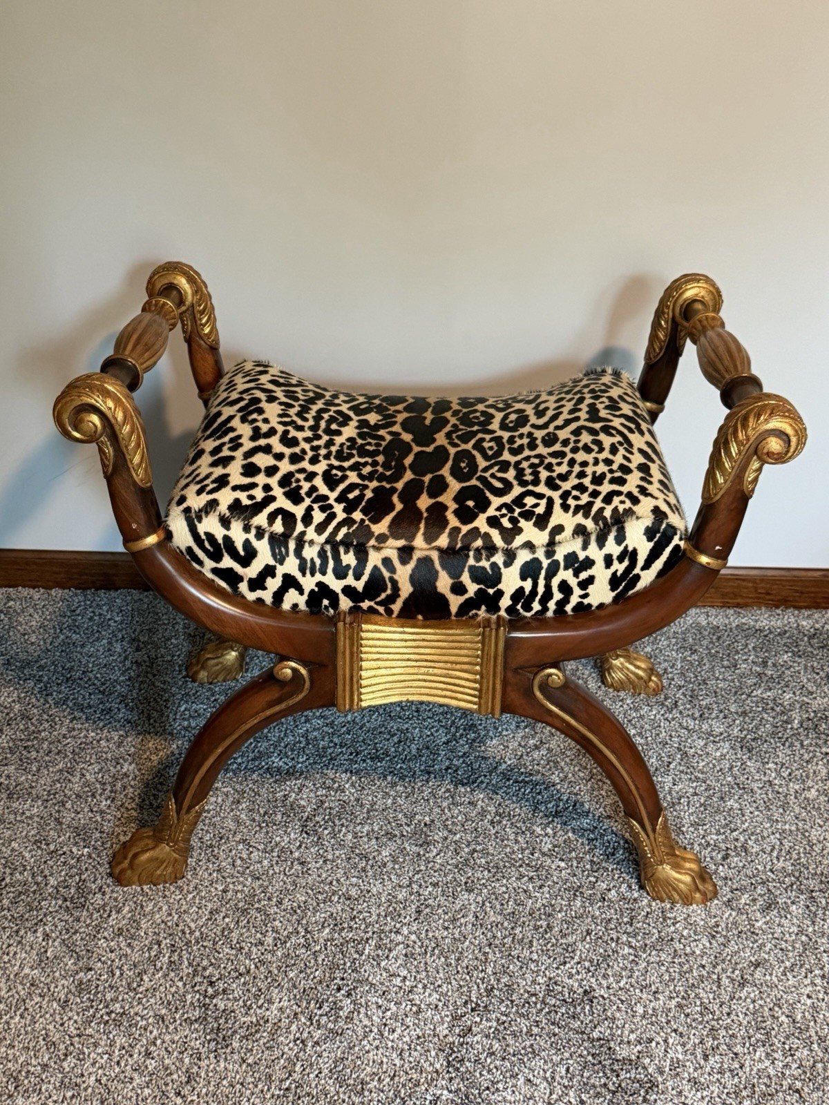 Maitland Smith Gilded Mahogany Neoclassical Empire Curule Bench Seat – Pair.