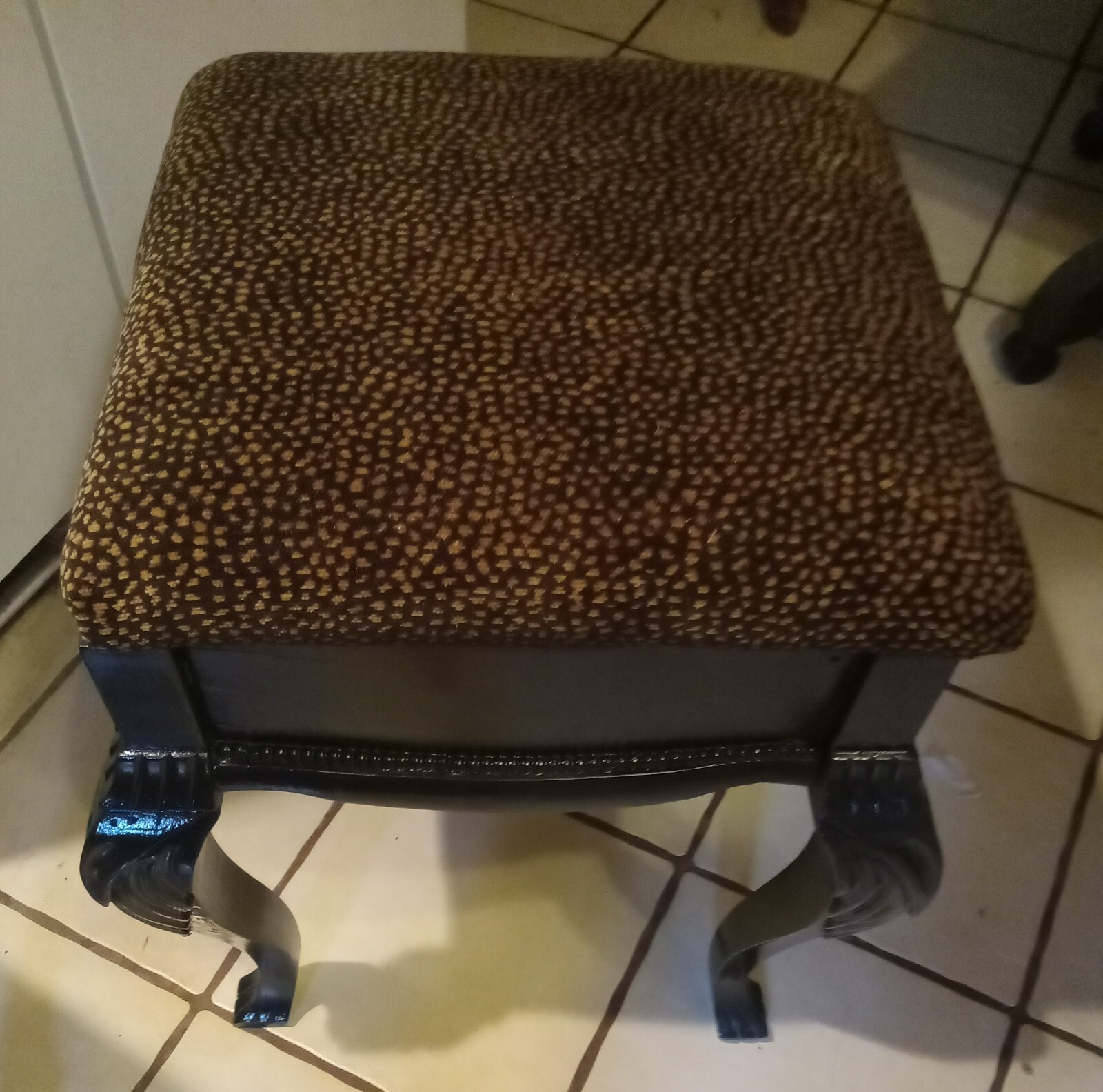 Carved Black Animal Print Vanity Bench / footstool (VB12)