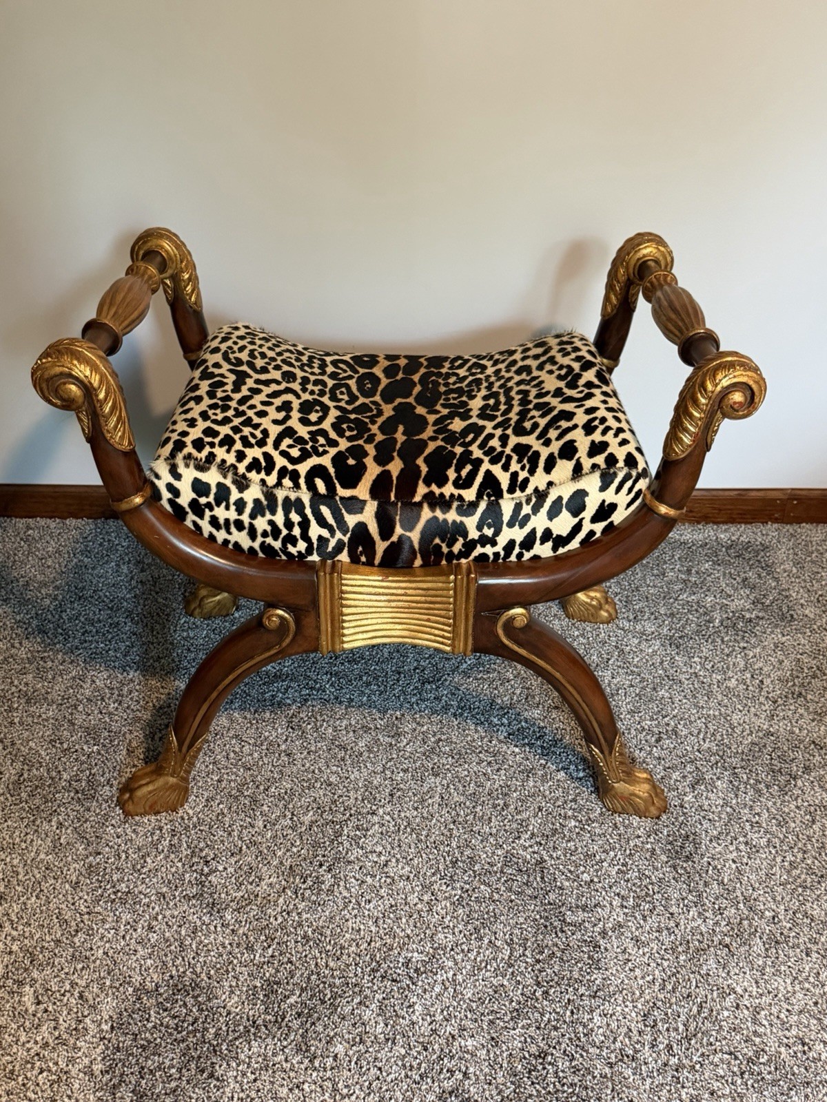 Maitland Smith Gilded Mahogany Neoclassical Empire Curule Bench Seat – Pair.